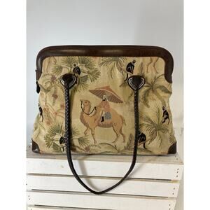 BRIGHTON C184233 VINTAGE LARGE CANVAS, LEATHER SHOULDER BAG